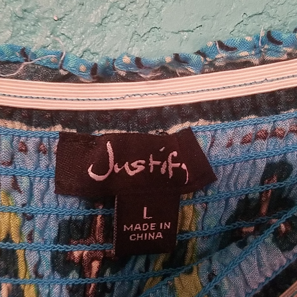 Turquoise blue with green and white pattern dress. - Picture 5 of 5